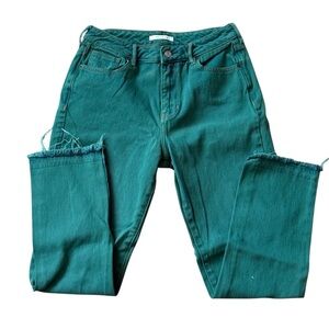 Pacsun Green Corduroy Mom Jeans Size 27 High Rise Soft Retro Distressed Hem